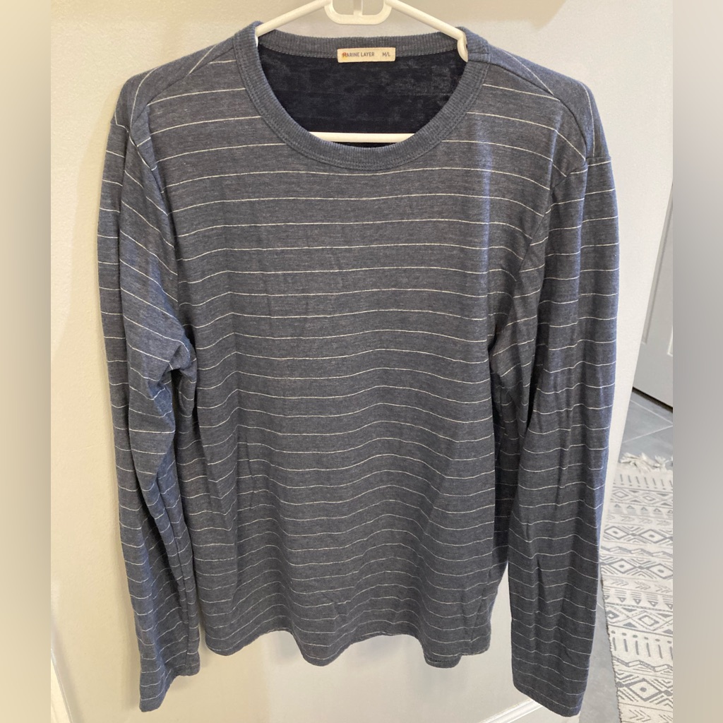 Marine Layer Long Sleeve Pullover M/L Shirt Blue And White Stripes